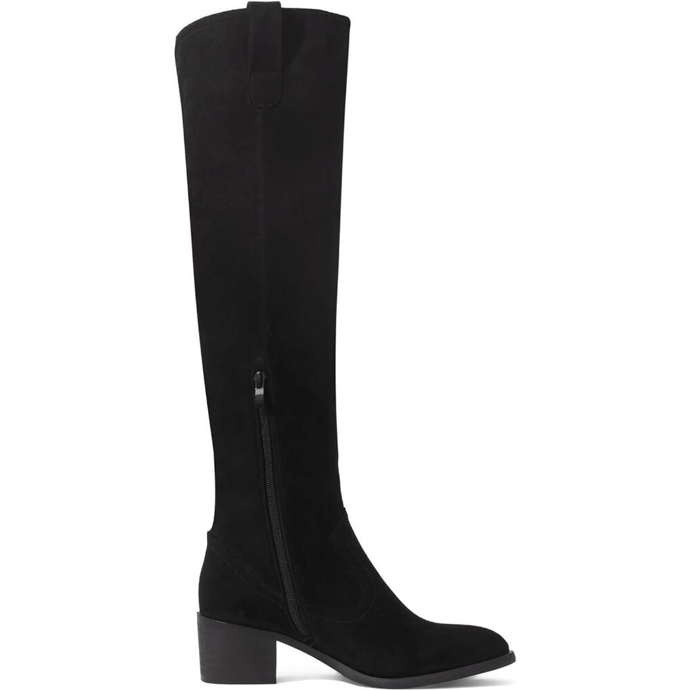 🆕Women's Black Faux Suede Over The Knee Thigh High Chunky Heel Pointed Toe Boot - Picture 11 of 11